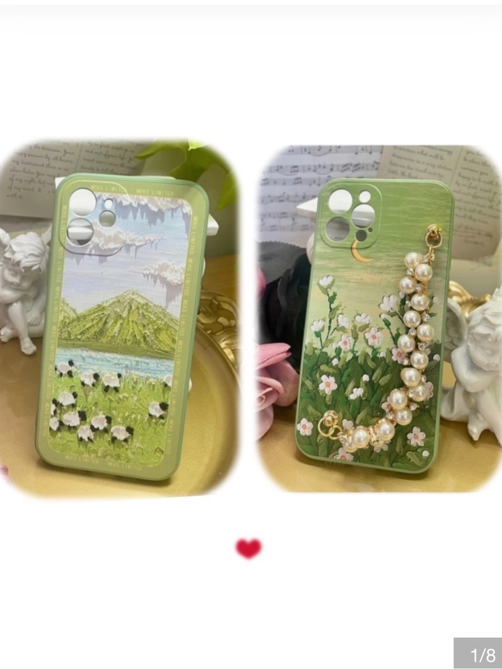 2 items.iPhone 12/12pro/13PRO/13PROMAX green cute case,flowers case,sheep case